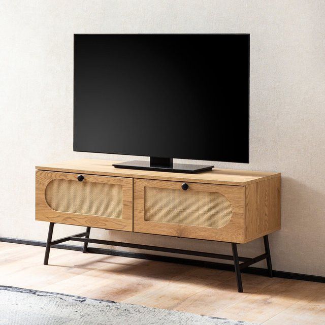 Finebuy TV-Board Lowboard in Eiche Dekor Braun mit 2 Schubladen und Wiener Geflecht, B/T/H: 100 x 40 x 45 cm - Bild 1