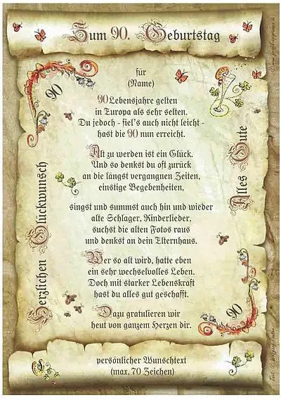 Personalisierte Urkunde zum 90. Geburtstag von tantum graphic in Beige im Vintage-Stil auf Papier - Bild 1