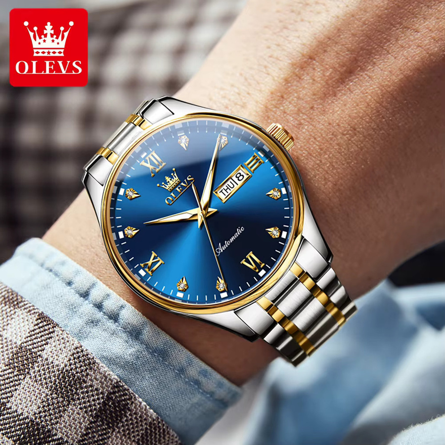 OLEVS Armbanduhr Automatik, Edelstahl, Blau, Herren - Bild 4