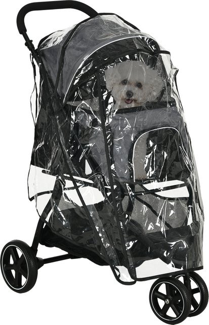 PawHut Haustierbuggy klappbar in Grau mit Regenschutz, Sicherheitsleinen und Aufbewahrungskorb aus Oxford-Stoff - Bild 1