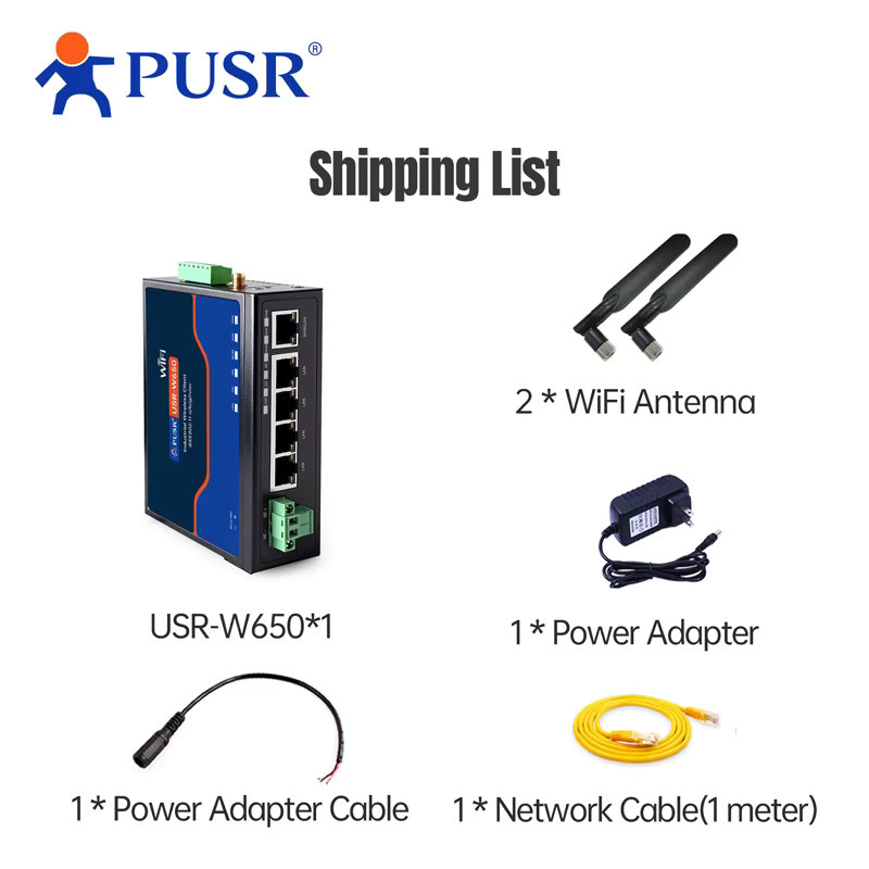 PUSR W650 Serieller Konverter RS485/RS232 zu Ethernet/WiFi Dual-Band 2.4G&5.8G mit 5-Gigabit-Port und CAN-Protokoll Modbus RTU zu TCP in Schwarz - Bild 3