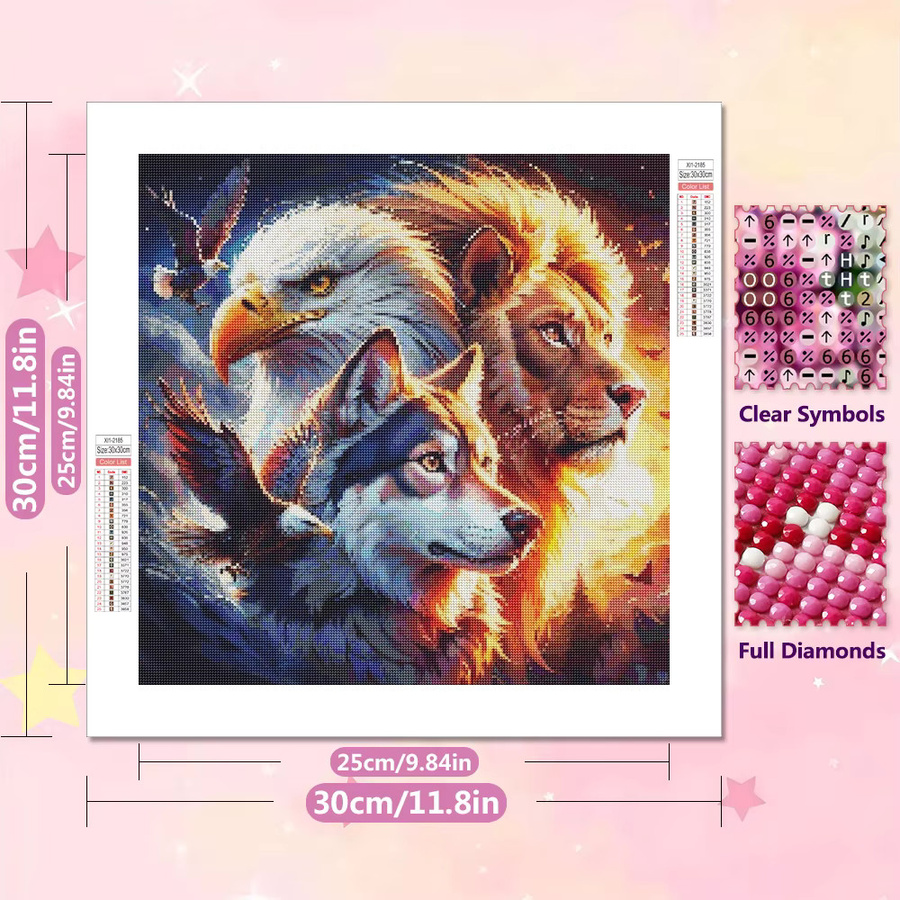 EverShine 5D-Diamantgemälde Tier-Mosaik Set in Multicolour, DIY Strass-Bild mit Wolf, Löwe oder Weißkopfseeadler, B/H: 20 x 20 cm - Bild 2