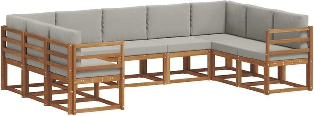 vidaXL Outdoor-Sofagarnitur aus Akazienholz mit Kissen, 9-teilig, Grau - Bild 1