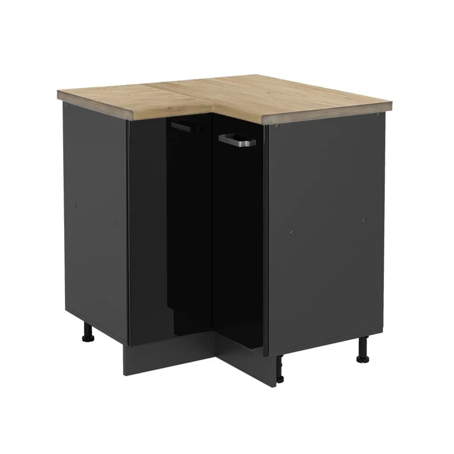 Vicco R-Line Eckunterschrank für die Küche in Schwarz Hochglanz und Anthrazit mit Eiche-Optik, B/T/H: 75,6 x 60,0 x 81,6 cm - Bild 2