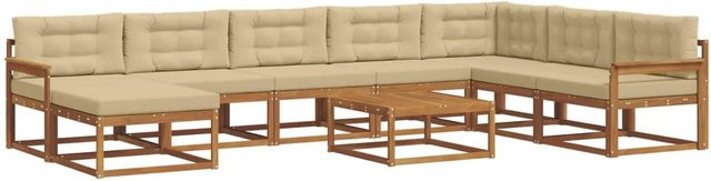 vidaXL Outdoor-Sofagarnitur aus Akazienholz mit 9-teiligem Set und Kissen in Natur und Beige - Bild 1