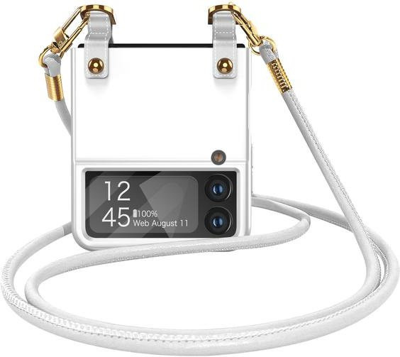 EIN XIONG GU Handyhülle mit Umhängeband und Objektiv-Glasfolie für Samsung Galaxy Z Flip 3, Z Flip 4 5G und Z Flip 5 in Weiß - Bild 1