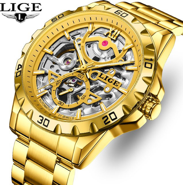 LIGE Armbanduhr Automatik, Edelstahl, Gold, Herren - Bild 1