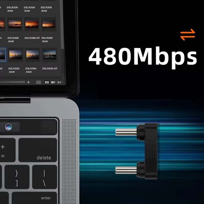 USB-C-Adapter 180 Grad abgewinkelt, Stecker auf Stecker, PD 65 W Lade-Adapter und Datenübertragung, Schwarz - Bild 3