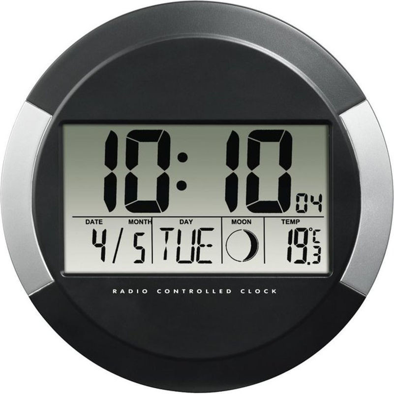 Hama DCF-Funkwanduhr PP-245 Digital in Schwarz mit Thermometer und Datumsanzeige - Bild 1