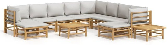 vidaXL 12-tlg Garten-Lounge-Set aus Bambus mit grauen Polsterkissen in L-Form - Bild 1