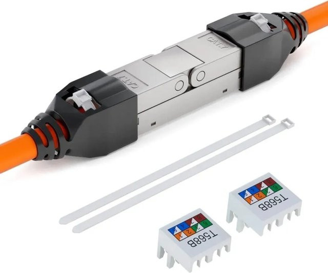 hb-digital CAT 7 Netzwerkkabel Verbinder mit Knickschutztülle und werkzeugloser LSA-Anschluss in Silber/Multicolor für Ethernet/LAN - Bild 1