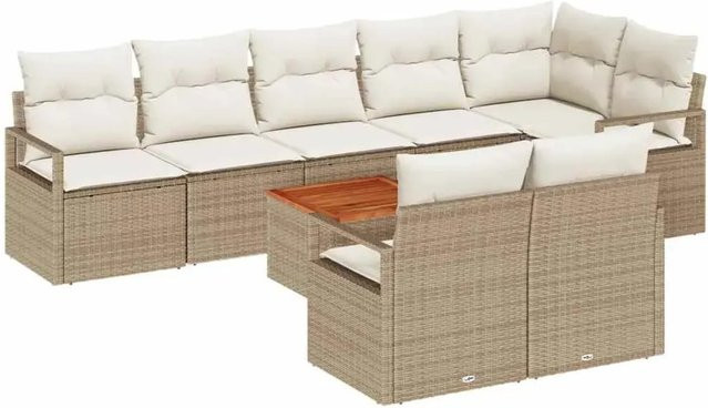 vidaXL Garten-Sofa-Set 9-teilig in Beige und Weiß mit Polstern, L-Form und Stauraumfunktion - Bild 1