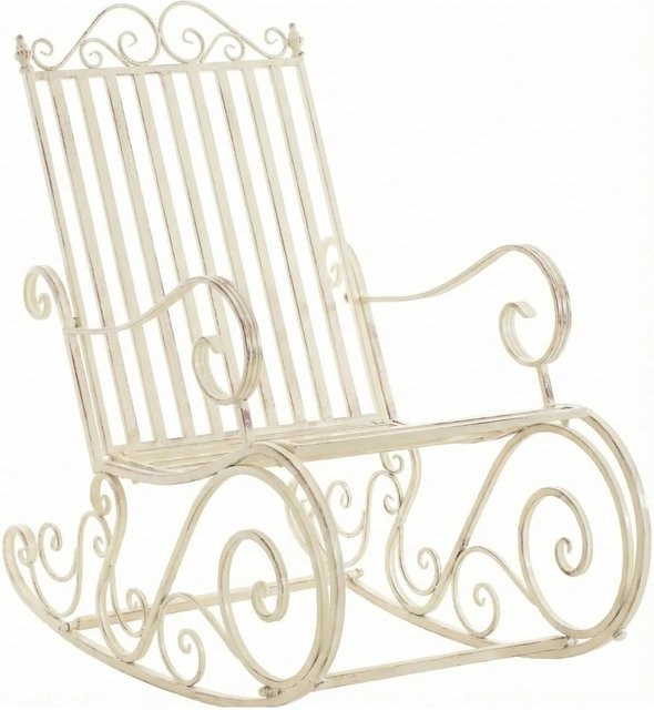 DELUKE Schaukelstuhl ANNA im Landhausstil aus Metall, Farbe Antik-Creme, B/T/H: 56 x 90 x 94 cm - Bild 1
