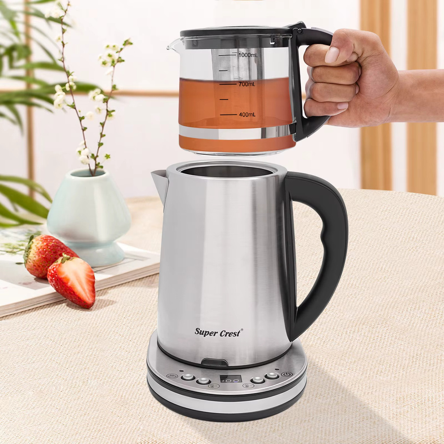 Bymaocar Elektrisches Wasserkocher Set aus Glas mit LCD-Anzeige, 1500W, 2,5 l und 1 l, Farben: Transparent, Schwarz, Silber - Bild 2