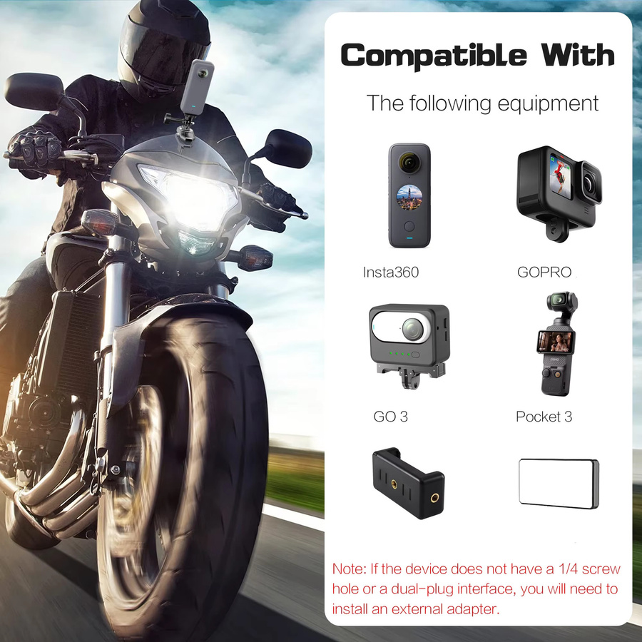 Aluminium Windschutzscheibenhalterung Klemme als Clip für GoPro 13 12, Insta360 X5 X4 X3, DJI Osmo Action 4 5 und 360 Kameras als Motorrad Zubehör - Bild 4