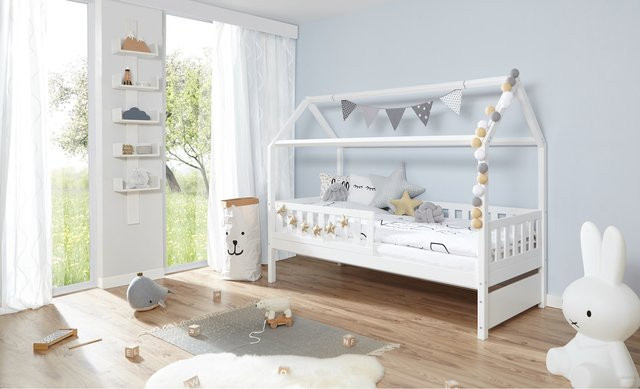TiCAA Hausbett Traumhaus aus Kiefernholz in Weiß für Kinder - Bild 1