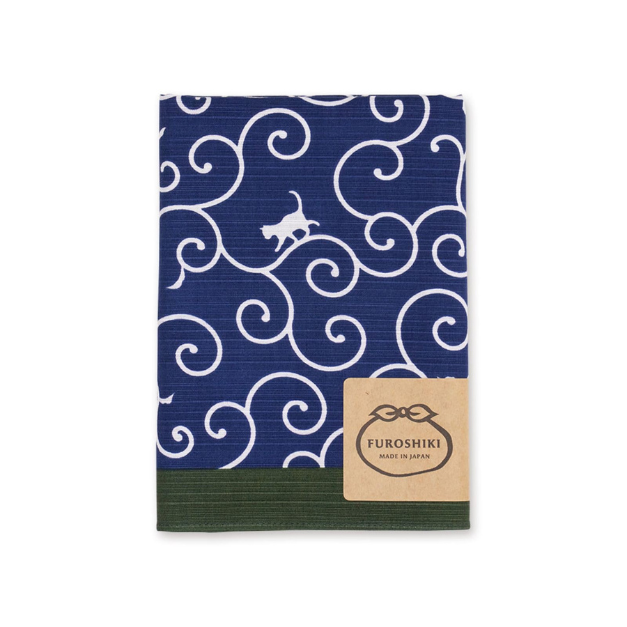 Miyamoto Furoshiki Handtuch mit Arabeskenkatze Design in Marineblau, 70 x 70 cm - Bild 2