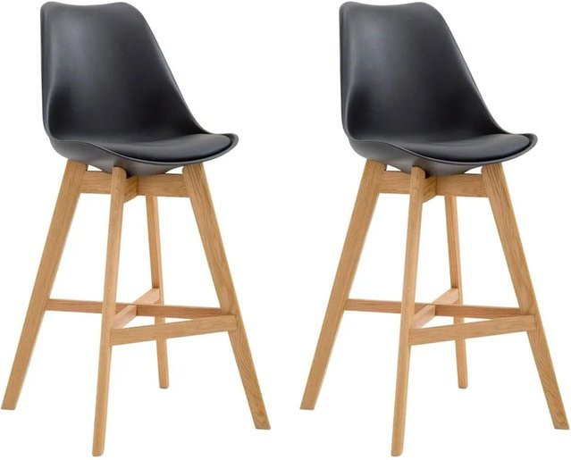 DELUKE 2er Set Barhocker DUMIR in Schwarz mit Lehne und Kunstlederbezug, B/T/H: 48 x 56 x 112 cm - Bild 1