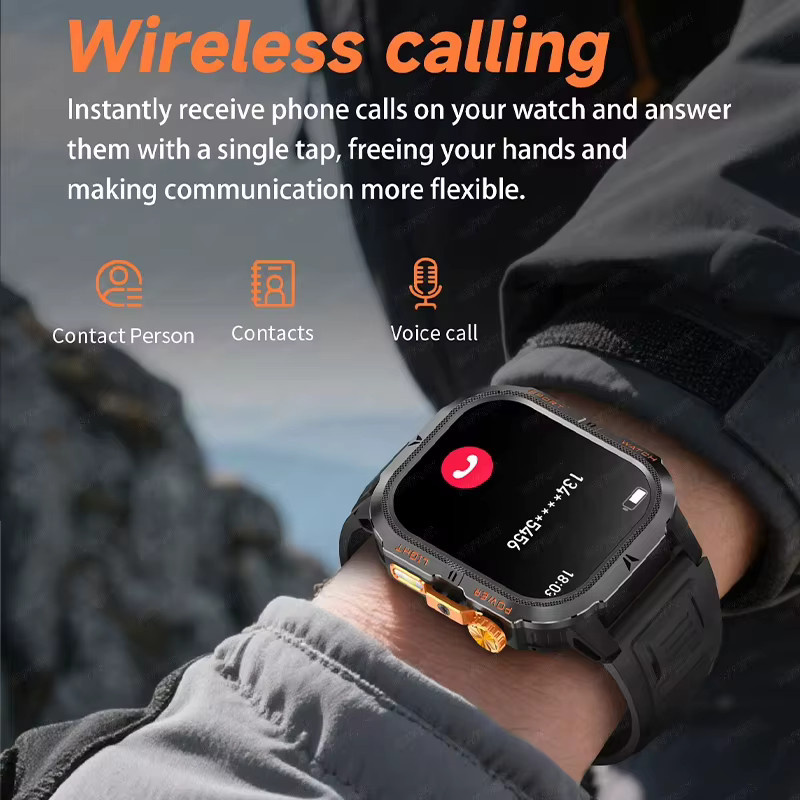 BOALZETD Militärische Outdoor-Smartwatch für Herren in Schwarz mit 2,01 Zoll Display, GPS, Bluetooth-Anruf und IP68 wasserdicht - Bild 5