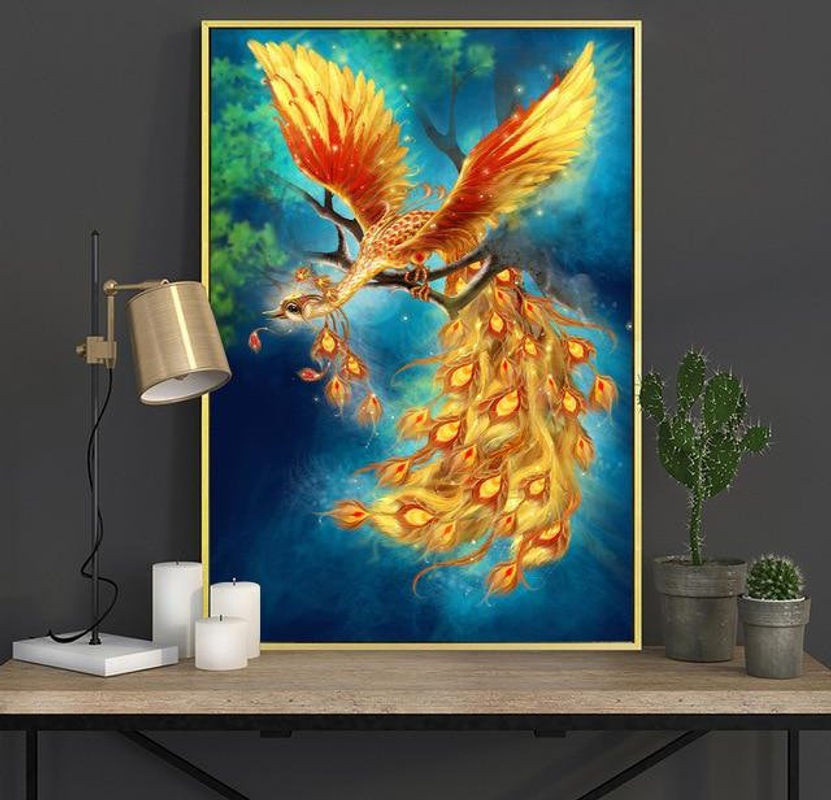 FIYO Diamond Painting Set Phoenix Vogel Motiv, Rechteckige Diamantstickerei mit Strass Steinen in Mehrfarbig, B/H: 20 x 30 cm - Bild 1