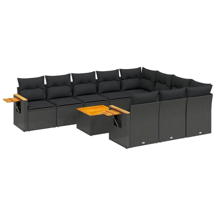 vidaXL 11-teilige Garten-Sofagarnitur aus Poly-Rattan und Akazienholz in Schwarz mit Kissen - Bild 2