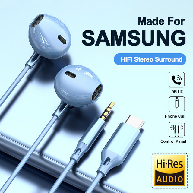 Samsung In-Ear Kopfhörer mit HiFi Surround Sound und Kabelsteuerung in Schwarz für Galaxy S24 S23 S22 Ultra via USB Typ C oder 3,5mm Klinke - Bild 1