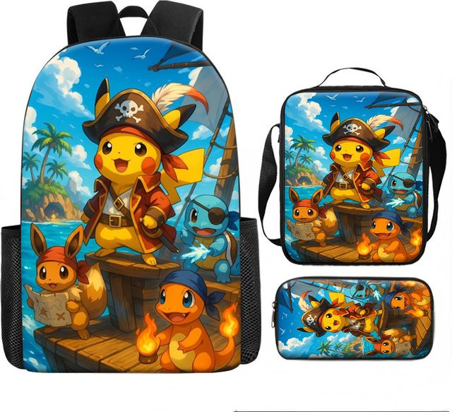 Potdemiel Pikachu Piraten-Abenteuer 3D-Rucksack-Set, Kindertasche, Canvas-Rucksack, Lunchbox, Federmäppchen - Bild 1