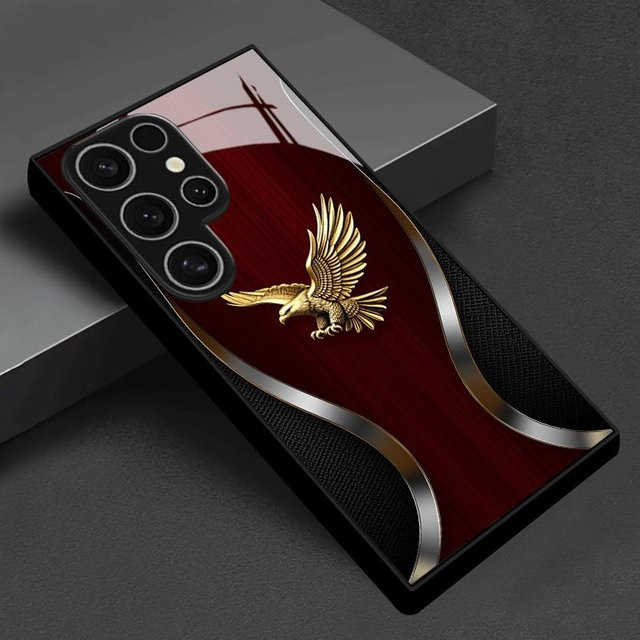 Luxus Handyhülle mit goldenem Adler aus Glas für Samsung Galaxy S26 S25 S24 S23 S22 Ultra Plus FE, Farbe: Gold/Multicolor - Bild 1