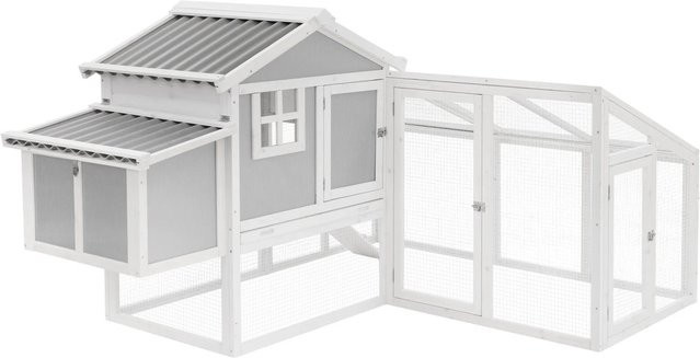 ECD Germany Hühnerstall mit Auslauf aus Massivholz in Weiß, winterfestes Geflügelhaus mit Freilaufgehege und Nistkasten, B/T/H: 176 x 144 x 102,5 cm - Bild 2