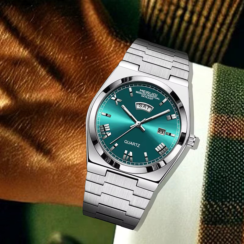 MEIRUIQI Armbanduhr Edelstahl, Grün, Silber, Herren, Analoguhr - Bild 5