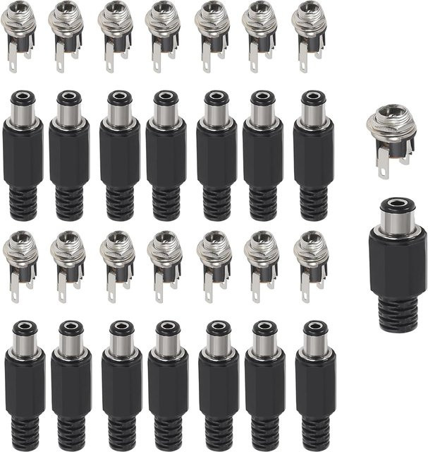 AOKIN 30 Stück DC-Stromstecker-Adapter, weibliche Panelmontage-Steckverbinder 5,5 mm x 2,1 mm, 3-polig, Schwarz - Bild 1