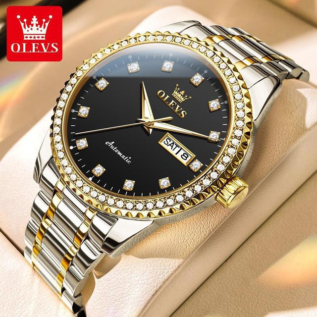 OLEVS Armbanduhr Automatik, Edelstahl, Gold, Schwarz, Herren - Bild 1