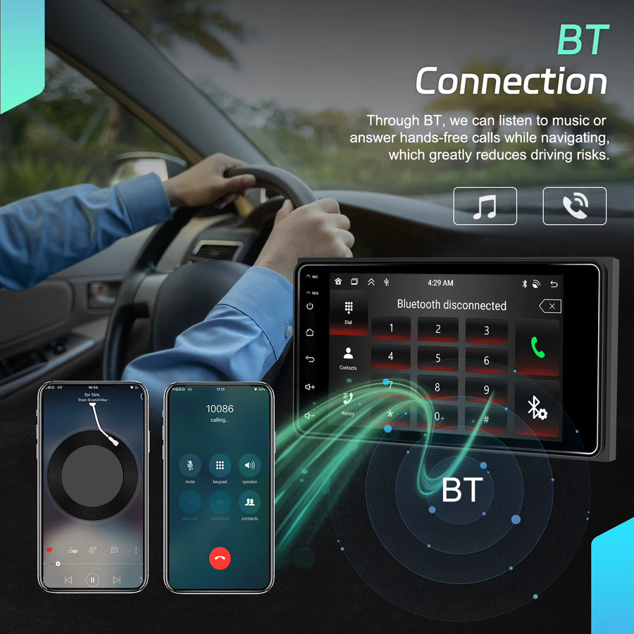 Podofo Android Autoradio mit 7 Zoll Display, 6GB RAM und 128GB Speicher für Toyota Corolla, RAV4, Hilux und Land Cruiser 100, inklusive GPS, WiFi, Bluetooth, CarPlay und Android Auto, Farbe: Schwarz - Bild 5