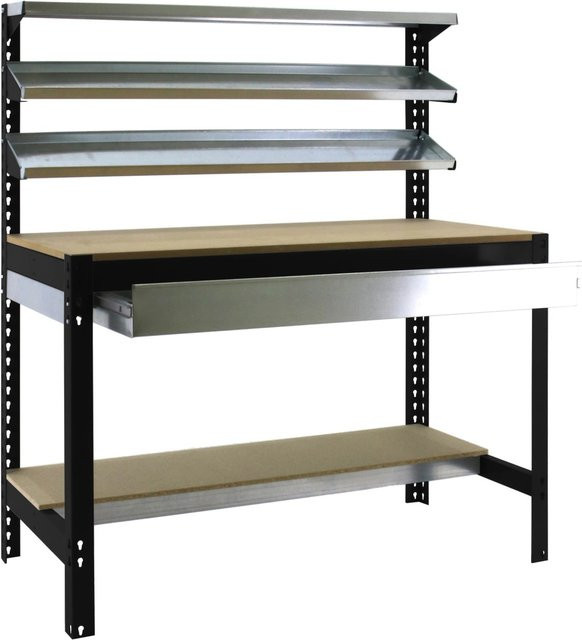 PROREGAL Werkbank Buffalo mit Frontablage und Schubfach in Anthrazit, H x B x T: 84 x 120 x 61 cm, Traglast 600 kg - Bild 1