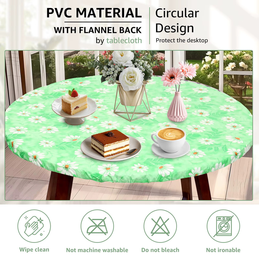 Willstar Runde Tischdecke aus PVC mit floralem Design in Grün, wasserdicht und ölbeständig, Durchmesser: 140 cm - Bild 2