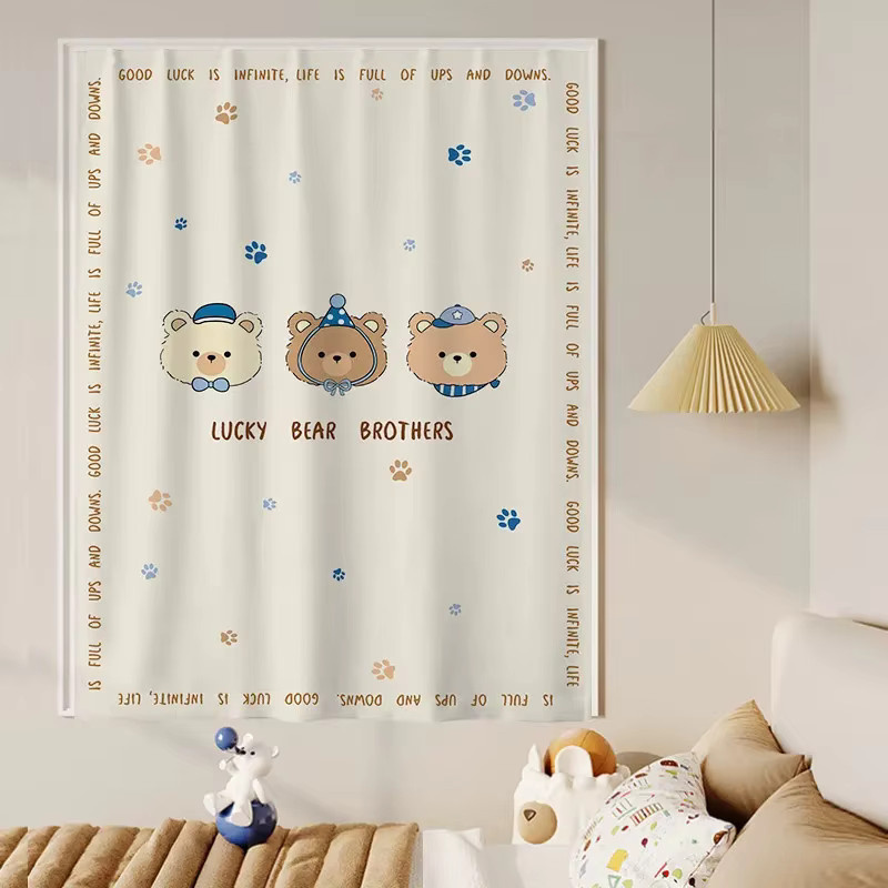 VIKAMA Verdunkelungsvorhang für Kinderzimmer mit Cartoon-Tier-Motiv, Klettverschluss, Farbe: Weiß, Breite: 150 cm, Höhe: 180 cm - Bild 1