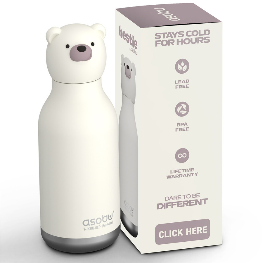 ASOBU Bestie Animal Trinkflasche Polarbär in Weiß - Bild 1