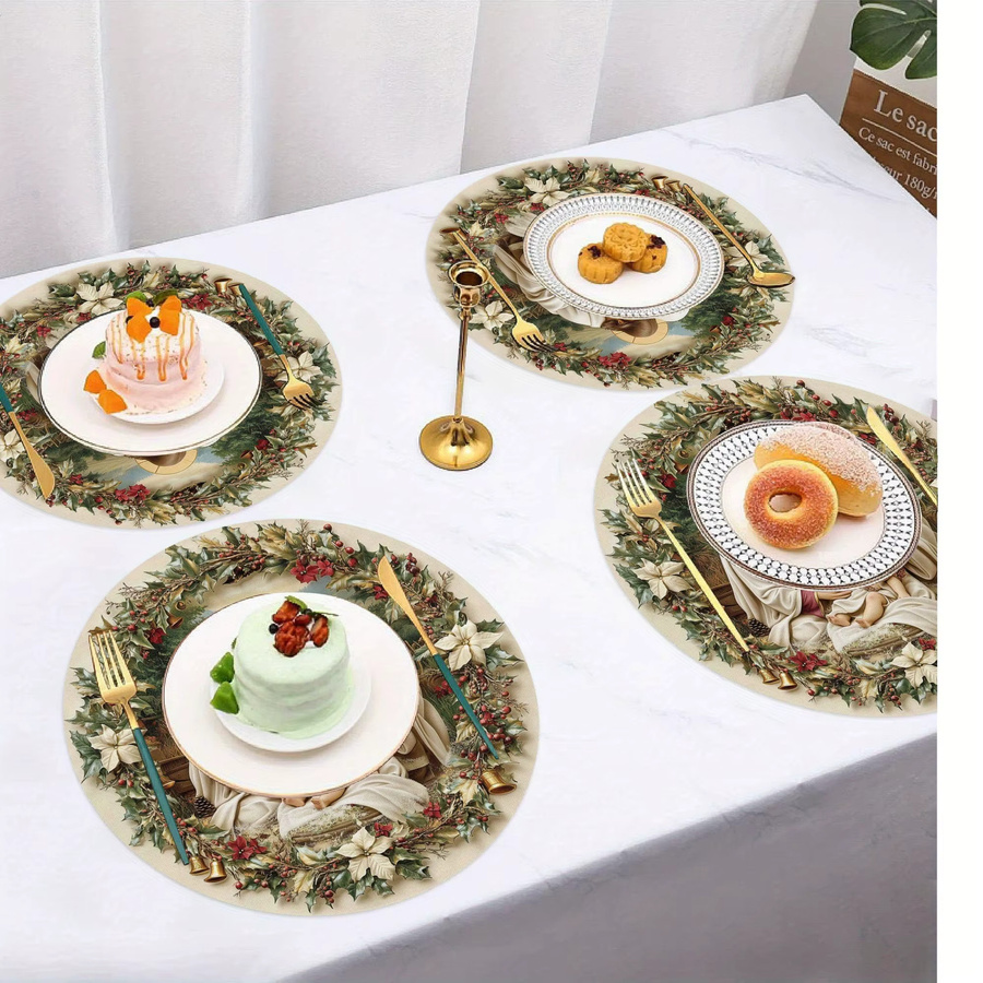 VIKAMA 4er Set Weihnachts-Tischdekoration mit floralen Elementen, Stechpalmenblättern und Beeren in Weiß und Multicolour - Bild 4
