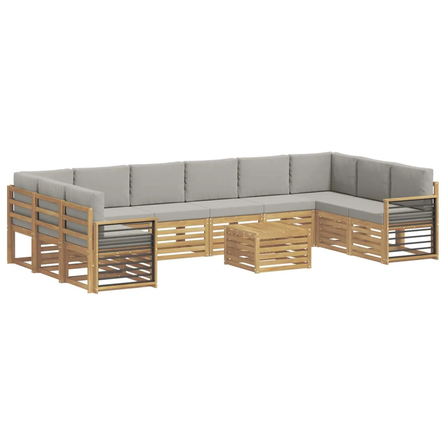 vidaXL Outdoor-Sofagarnitur aus Akazienholz in L-Form, 11-teiliges Set in Weiß und Hellgrau, B/T/H: 59 x 59 x 37 cm - Bild 2