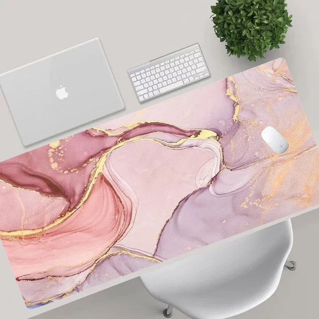 MRGLZY Mauspad in Pink mit Marmor-Textur und Roségold-Luxus-Design, weiche Gummi-Schreibtischunterlage für Tastatur und Gaming - Bild 1