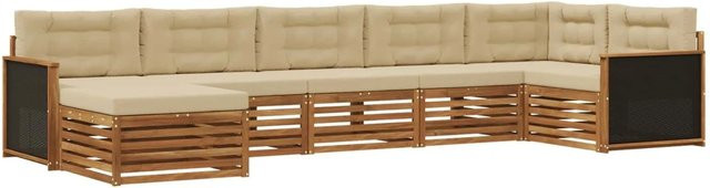 vidaXL Outdoor-Sofagarnitur L-Form aus Massivholz Akazie mit 7 Kissen in Natur und Beige - Bild 1