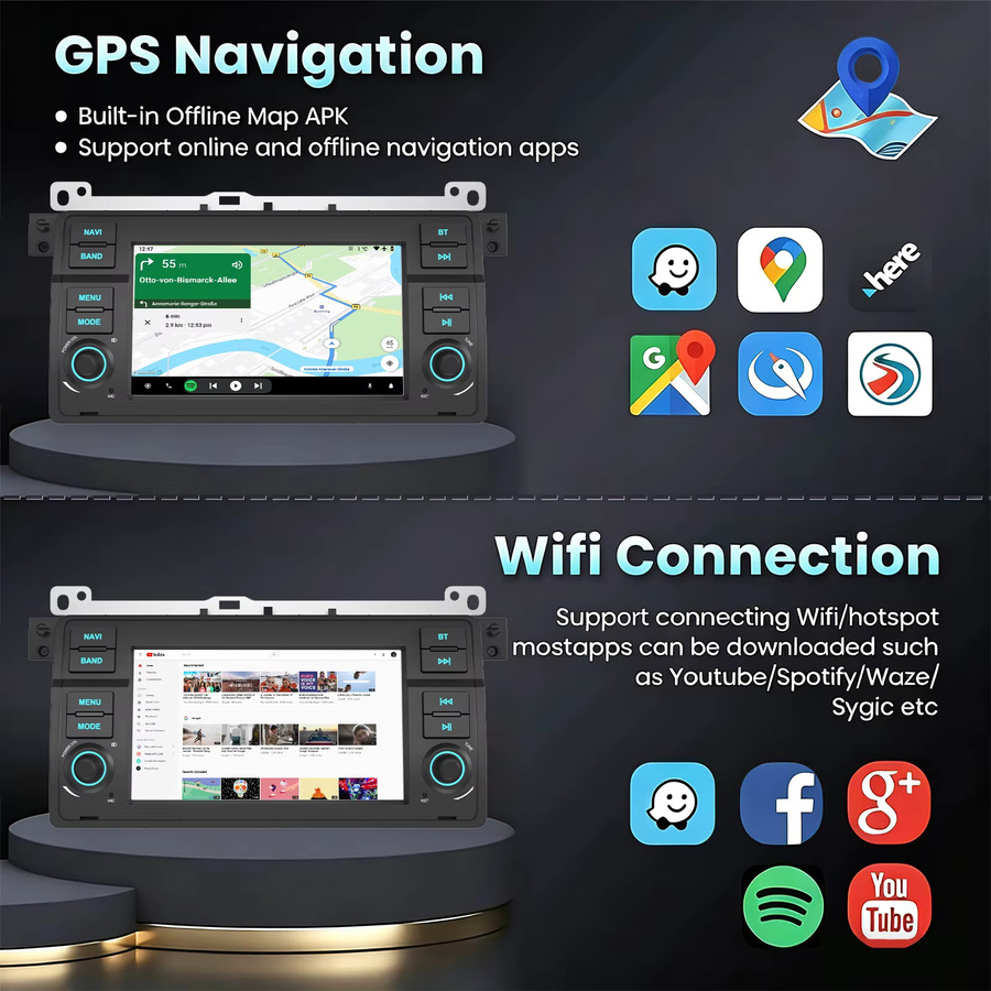 ESSGOO Android 15 Autoradio mit 7 Zoll IPS Touchscreen, 2+64G, kabelloses Carplay, Android Auto, GPS, Bluetooth, Wifi und Mirror Link für BMW 3er E46 M3, Rover 75 und MGZT, Schwarz - Bild 3
