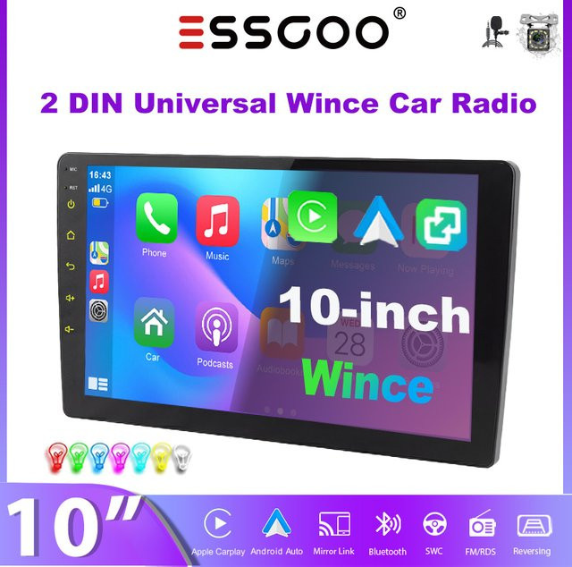 ESSGOO 10-Zoll IPS Touchscreen Autoradio mit Wireless Carplay, Android Auto, Bluetooth, USB und AM/FM/RDS in Schwarz - Bild 1