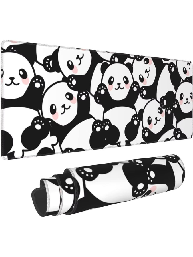 Übergroßes Mauspad mit Panda-Print in Multicolour, XL Schreibtischunterlage mit genähten Kanten und rutschfester Basis für Gamer und Homeoffice - Bild 7