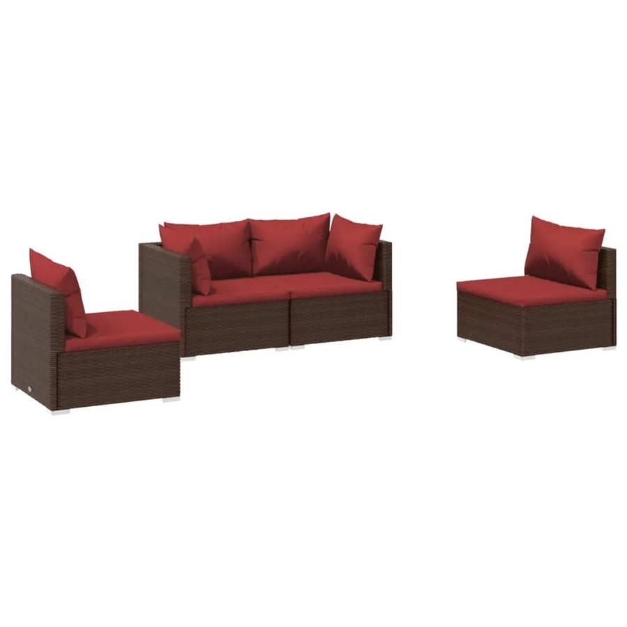vidaXL 4-tlg Garten-Lounge-Set aus PE-Rattan in Braun mit Polsterkissen und Metallgestell - Bild 2