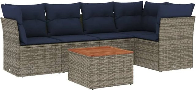 vidaXL 6-teilige Garten-Sofagarnitur aus Polyrattan in Grau mit Kissen und Couchtisch im L-Shape Design - Bild 1