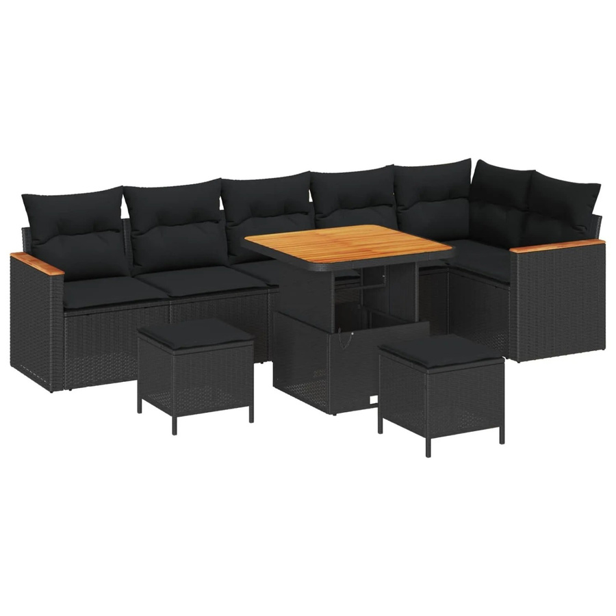 vidaXL Gartensofa-Set aus Polyrattan in Schwarz mit 9 Kissen, L-Form Lounge-Set mit Eckelement, Ottoman und Couchtisch für Garten und Terrasse - Bild 2