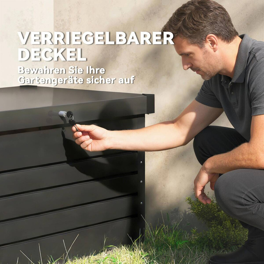 Outsunny Gartenbox aus Metall in Grau, 450L Kissenbox mit doppelwandigem Deckel, wasserabweisend und abschließbar, B/T/H: 120 x 61 x 62 cm - Bild 5