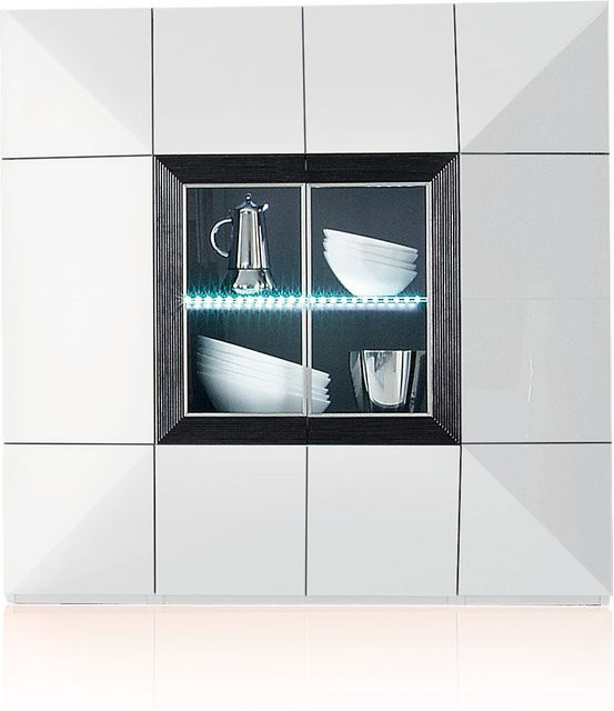 Highboard MONDO PRISMA PLUS in Eiche und Weiß mit Hochglanz-Lackierung und LED-Beleuchtung, B/T/H: 140 x 53 x 6 cm - Bild 1
