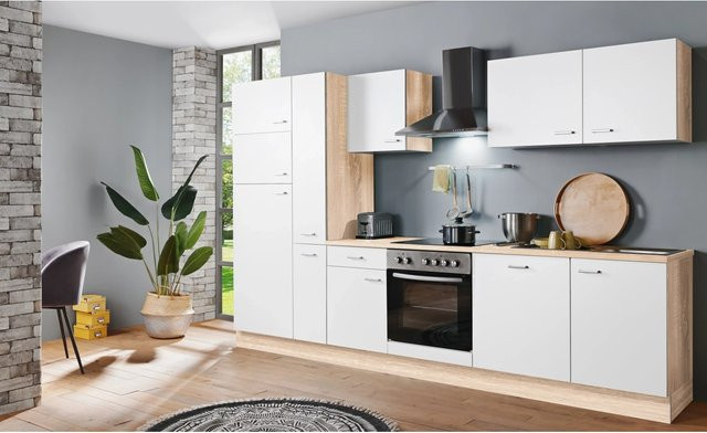Menke Küchenzeile Classic in Weiß und Sonoma Eiche Nachbildung, Breite: 310 cm, Höhe: 200 cm, Tiefe: 60 cm - Bild 1